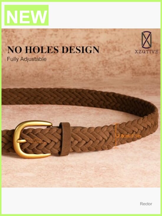 Braided Suede Belt with Gold Buckle - No-Hole Adjustable Woven Waist Belt for main image 3
